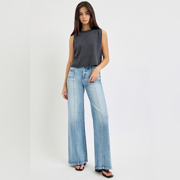 Risen Denim - RISEN Full Size Mid Rise Wide Jeans with Front Patch Pocket🆕